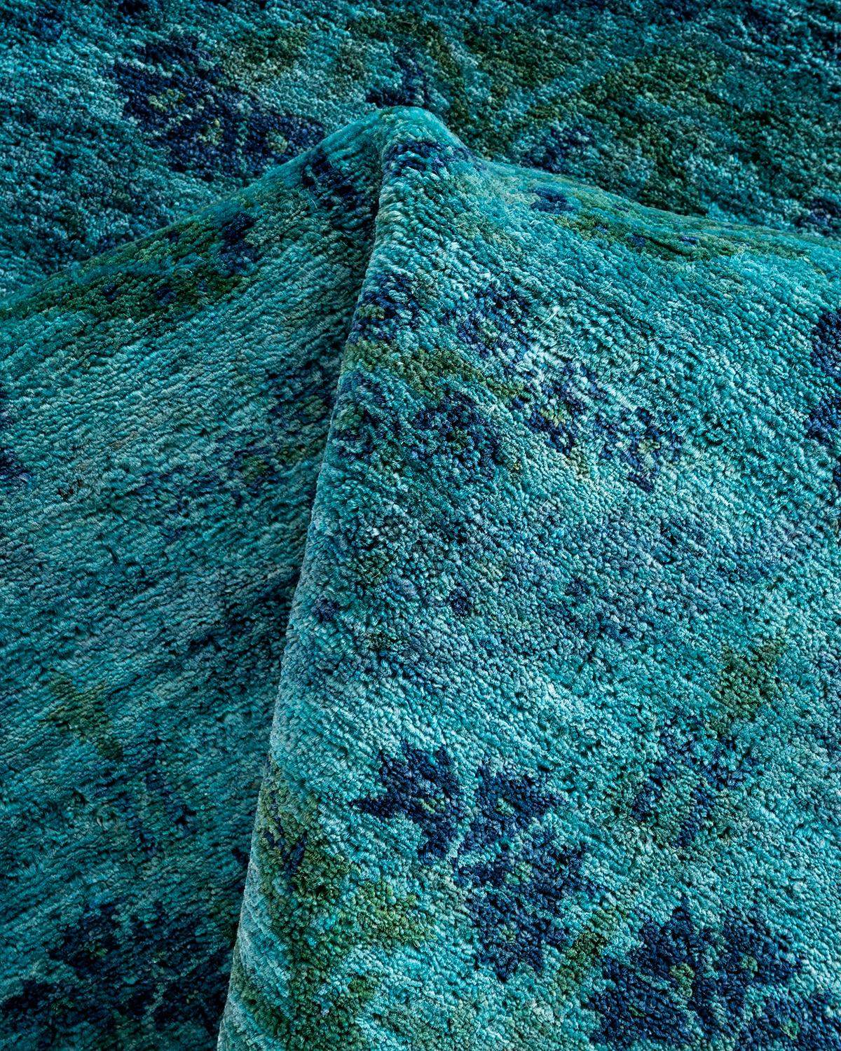 Alfombra redonda contemporánea de lana teñida a mano azul 1,80 x 1,80 cm en venta 1