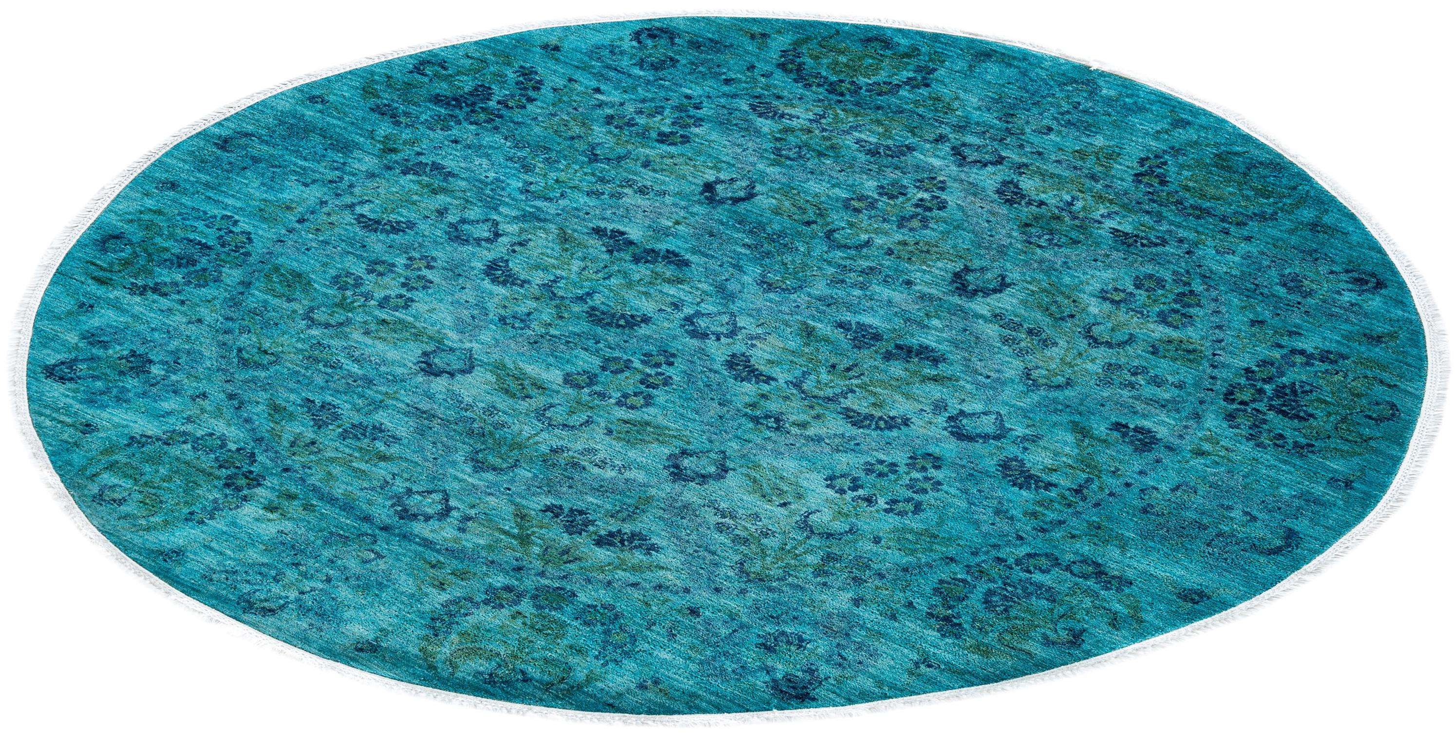 Alfombra redonda contemporánea de lana teñida a mano azul 1,80 x 1,80 cm en venta 2