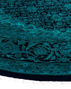 Alfombra redonda contemporánea de lana teñida a mano azul