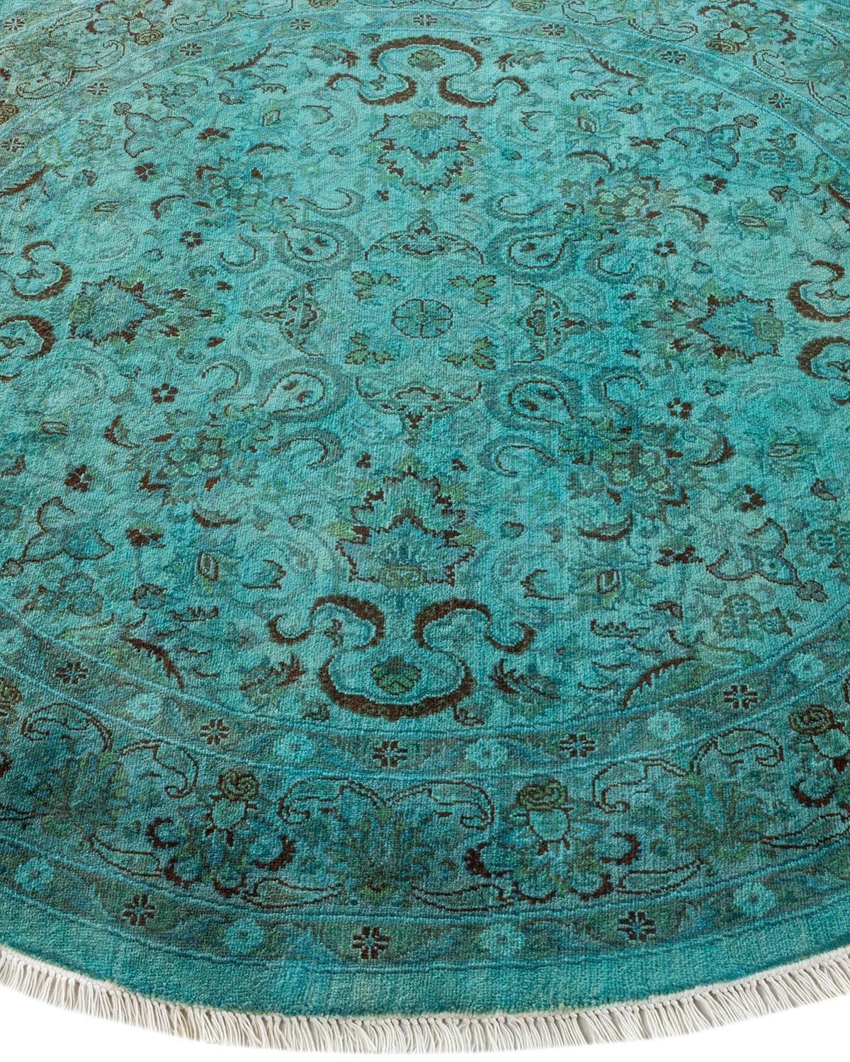 Contemporary Overdyed Hand Knotted Wool Blue Round Area Rug In New Condition For Sale In Norwalk, CT