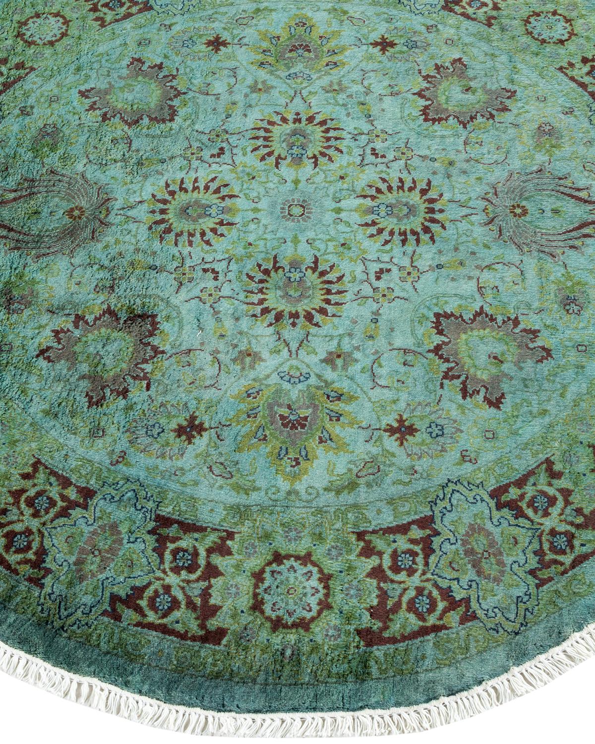 Contemporary Overdyed Hand Knotted Wool Blue Round Area Rug In New Condition For Sale In Norwalk, CT