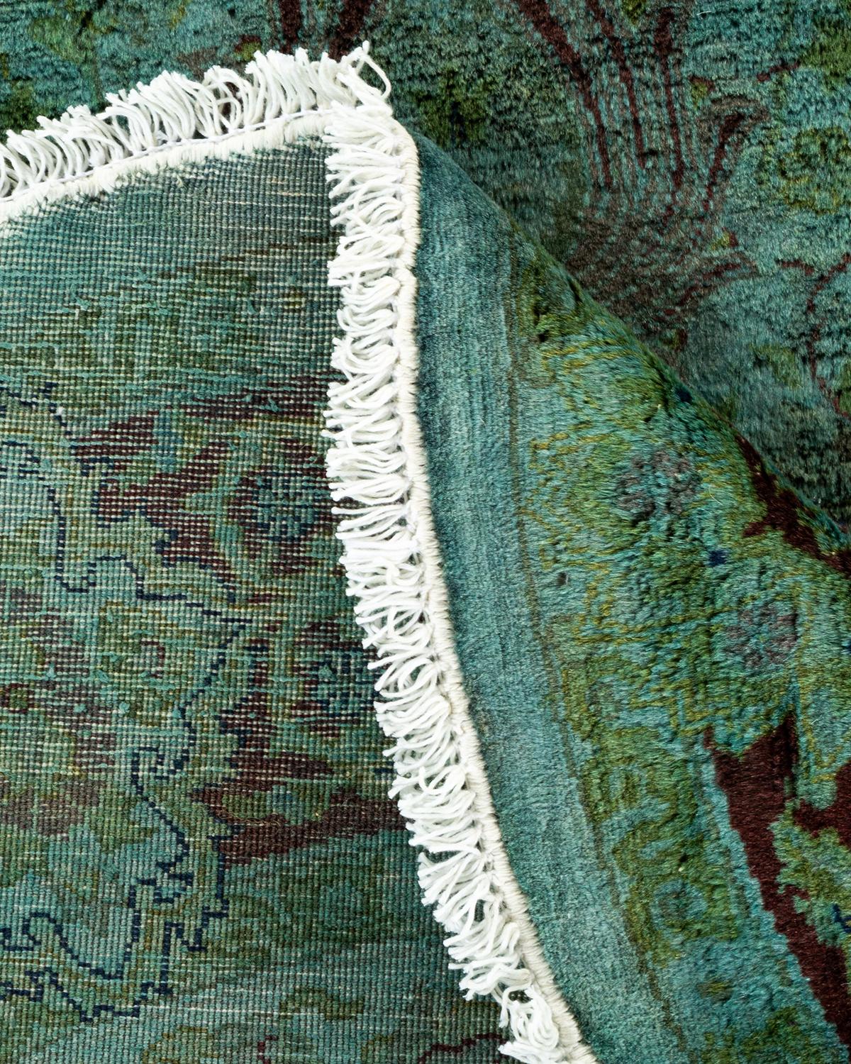 Alfombra redonda contemporánea de lana teñida a mano azul Lana en venta