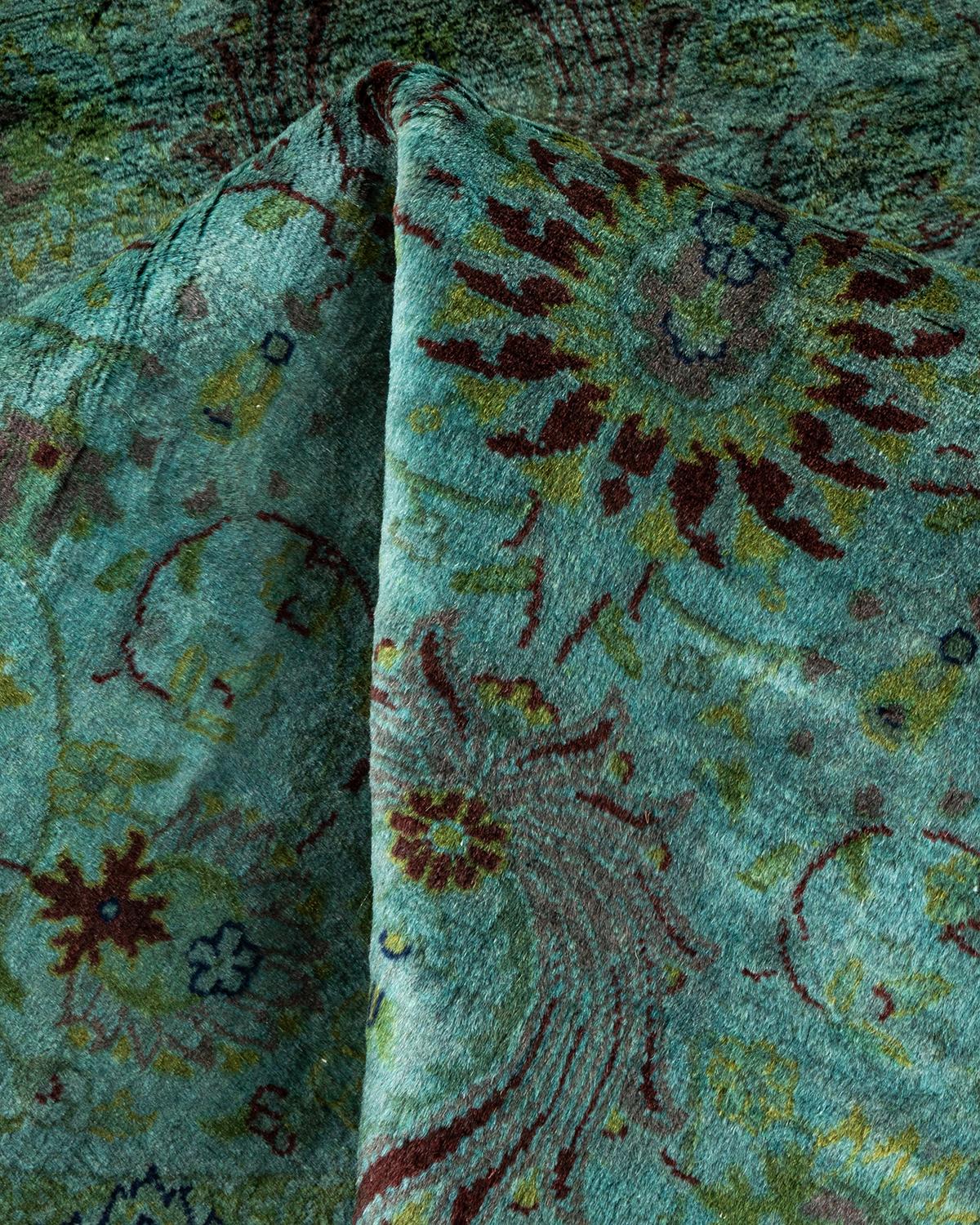 Alfombra redonda contemporánea de lana teñida a mano azul en venta 1