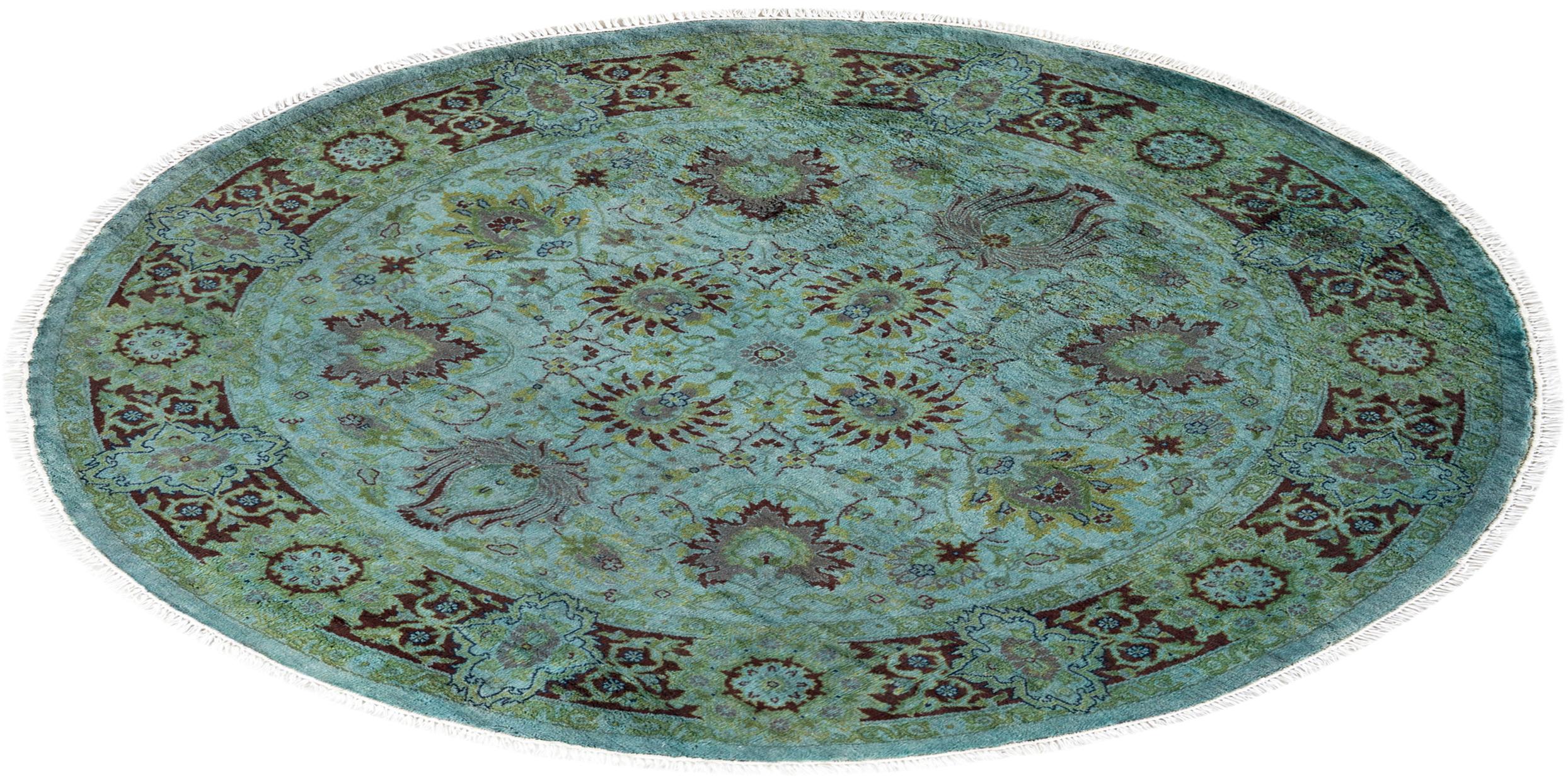 Alfombra redonda contemporánea de lana teñida a mano azul en venta 2