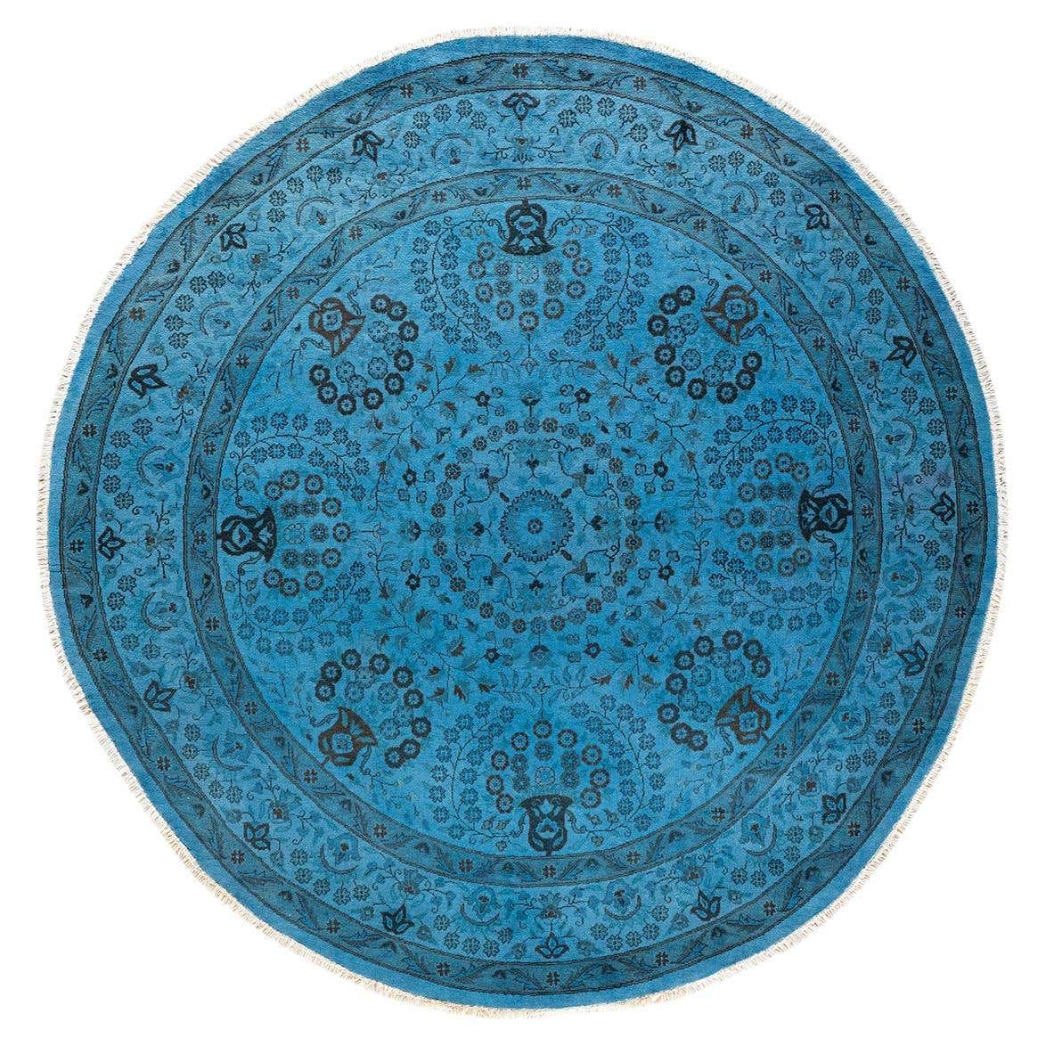 Contemporary Overdyed Hand Knotted Wool Blue Round Area Rug For Sale at ...