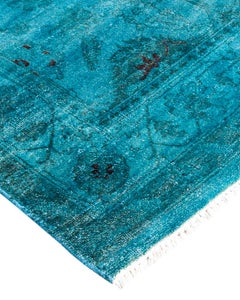 Contemporary Overdyed Hand Knotted Wool Blue Runner 2' 10" x 11' 10"