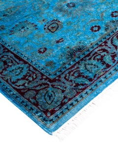 Contemporary Overdyed Hand Knotted Wool Blue Runner 2' 6" x 11' 1"