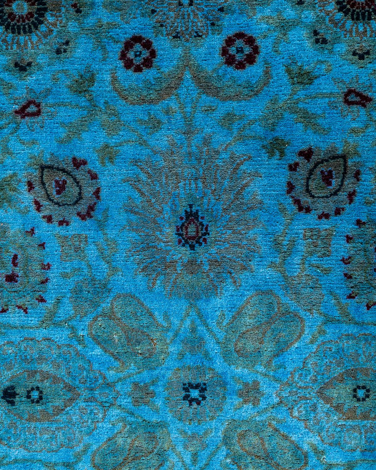 Pakistano Contemporary Runner in lana blu sovratinto e annodato a mano 2' 6
