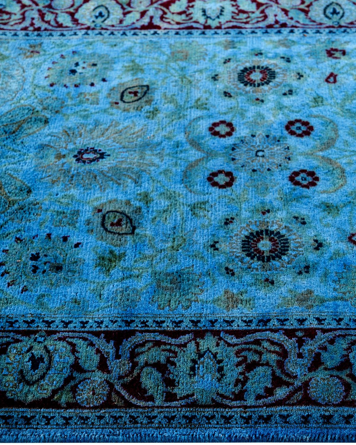 Contemporary Runner in lana blu sovratinto e annodato a mano 2' 6