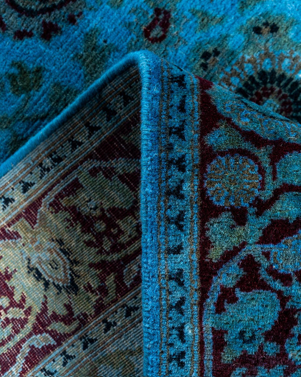 Lana Contemporary Runner in lana blu sovratinto e annodato a mano 2' 6