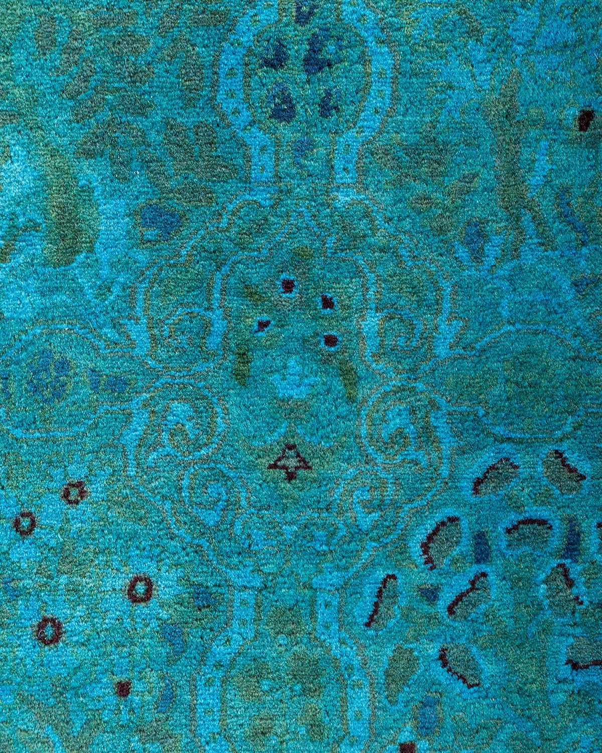 Pakistanais Chemin de table contemporain en laine surteinte nouée à la main bleu 2' 6