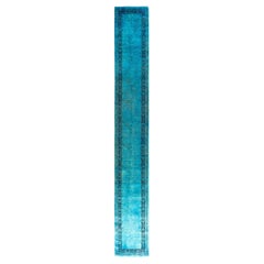 Contemporary Overdyed Hand Knotted Wool Blue Runner 2' 6" x 18' 10"