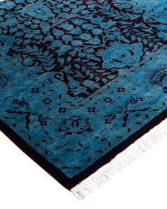Contemporary Overdyed Hand Knotted Wool Blue Runner 2' 6" x 8' 3"
