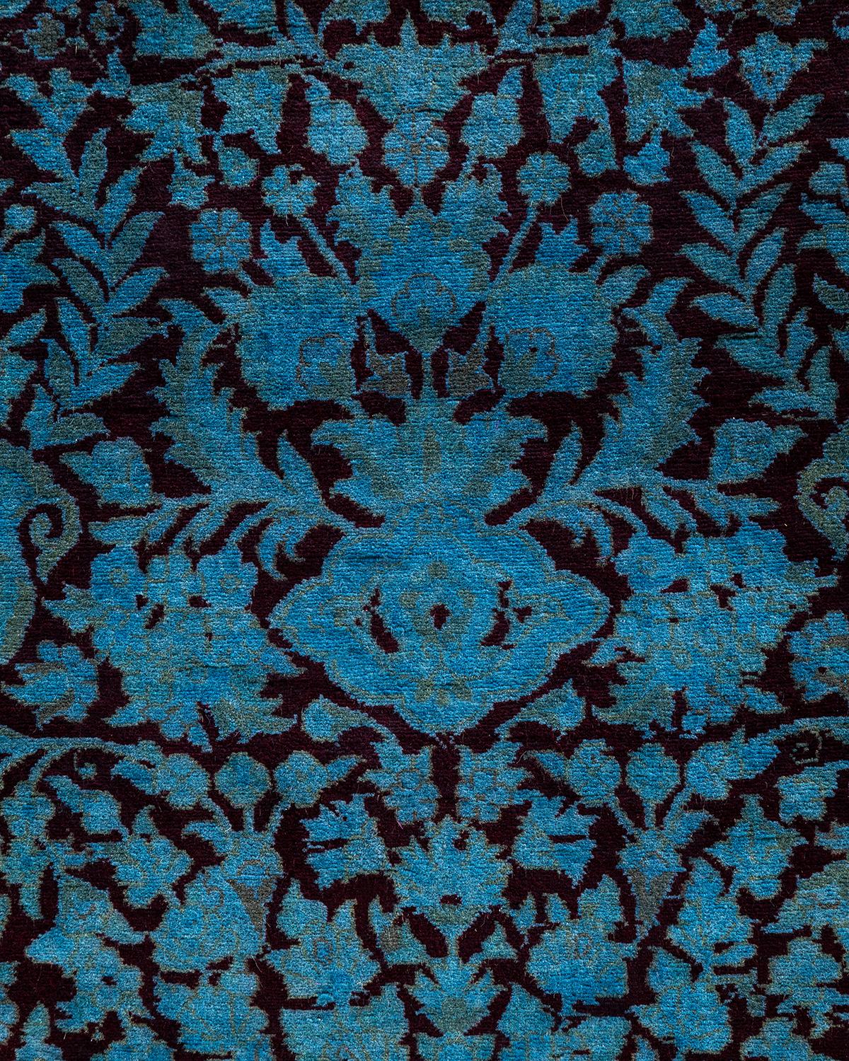 Pakistano Contemporary Runner in lana blu sovratinto a mano 2' 6