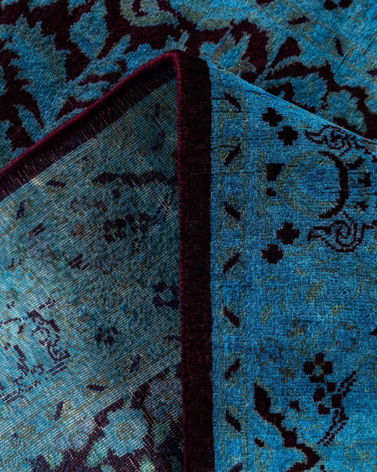 Lana Contemporary Runner in lana blu sovratinto a mano 2' 6