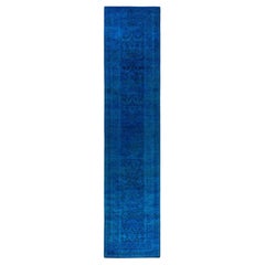 Contemporary Overdyed Alfombra de lana anudada a mano Azul 2' 7" x 11' 8"