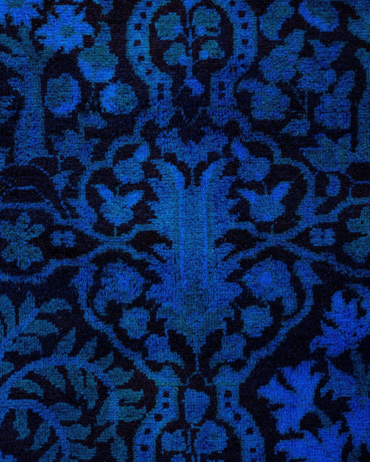 Pakistano Contemporary Runner in lana blu sovratinto a mano 2' 7