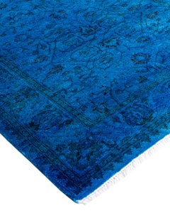 Contemporary Overdyed Hand Knotted Wool Blue Runner 2' 7" x 12' 8"