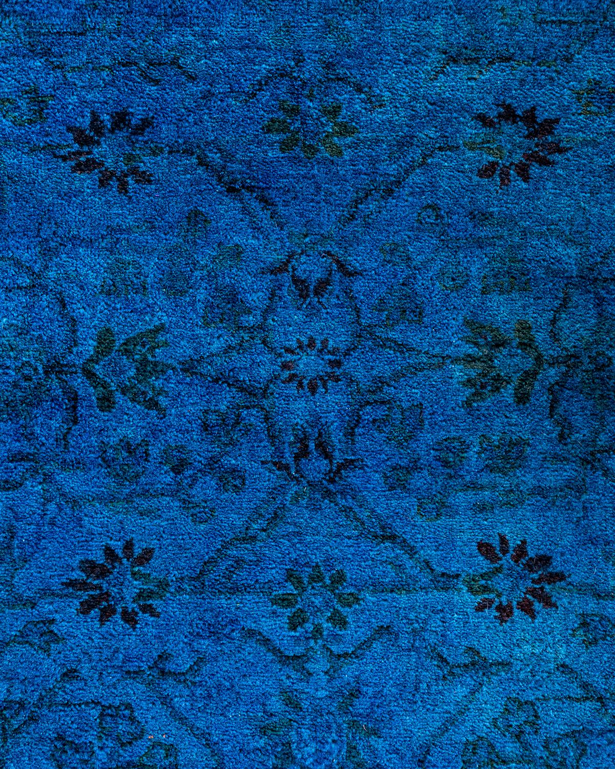 Pakistano Contemporary Overdyed Hand Knotted Wool Blue Runner 2' 7