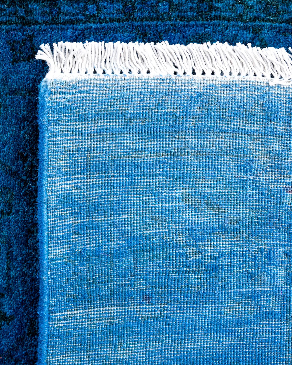 XXI secolo e contemporaneo Contemporary Overdyed Hand Knotted Wool Blue Runner 2' 7