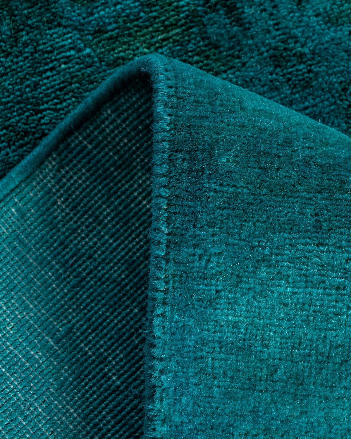 Lana Contemporary Runner in lana blu sovratinto e annodato a mano 2' 7
