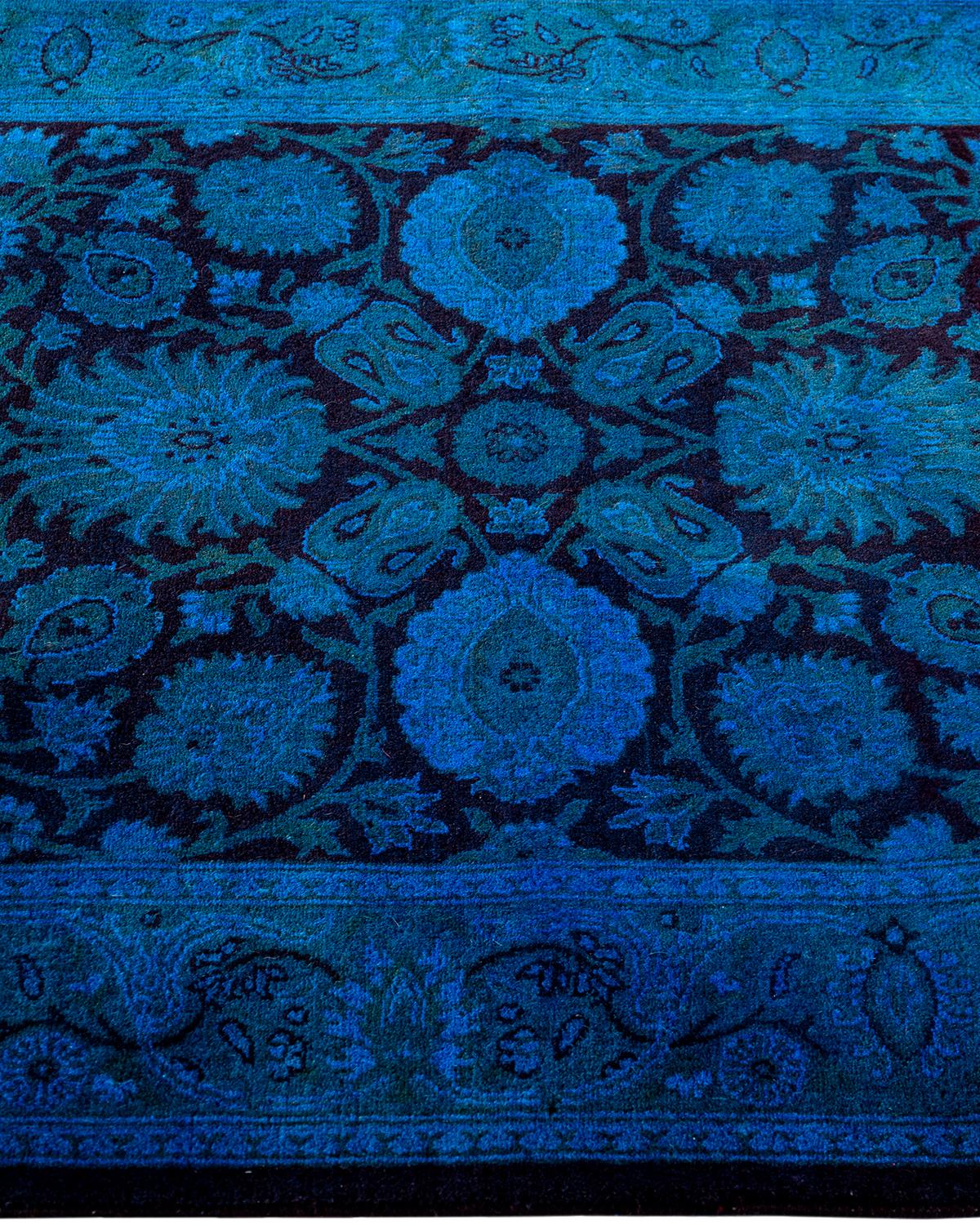 Contemporary Runner in lana blu sovratinto e annodato a mano 2' 7
