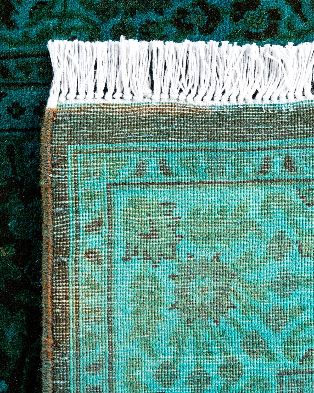 XXIe siècle et contemporain Chemin de table contemporain en laine surteinte nouée à la main, bleu 2' 7