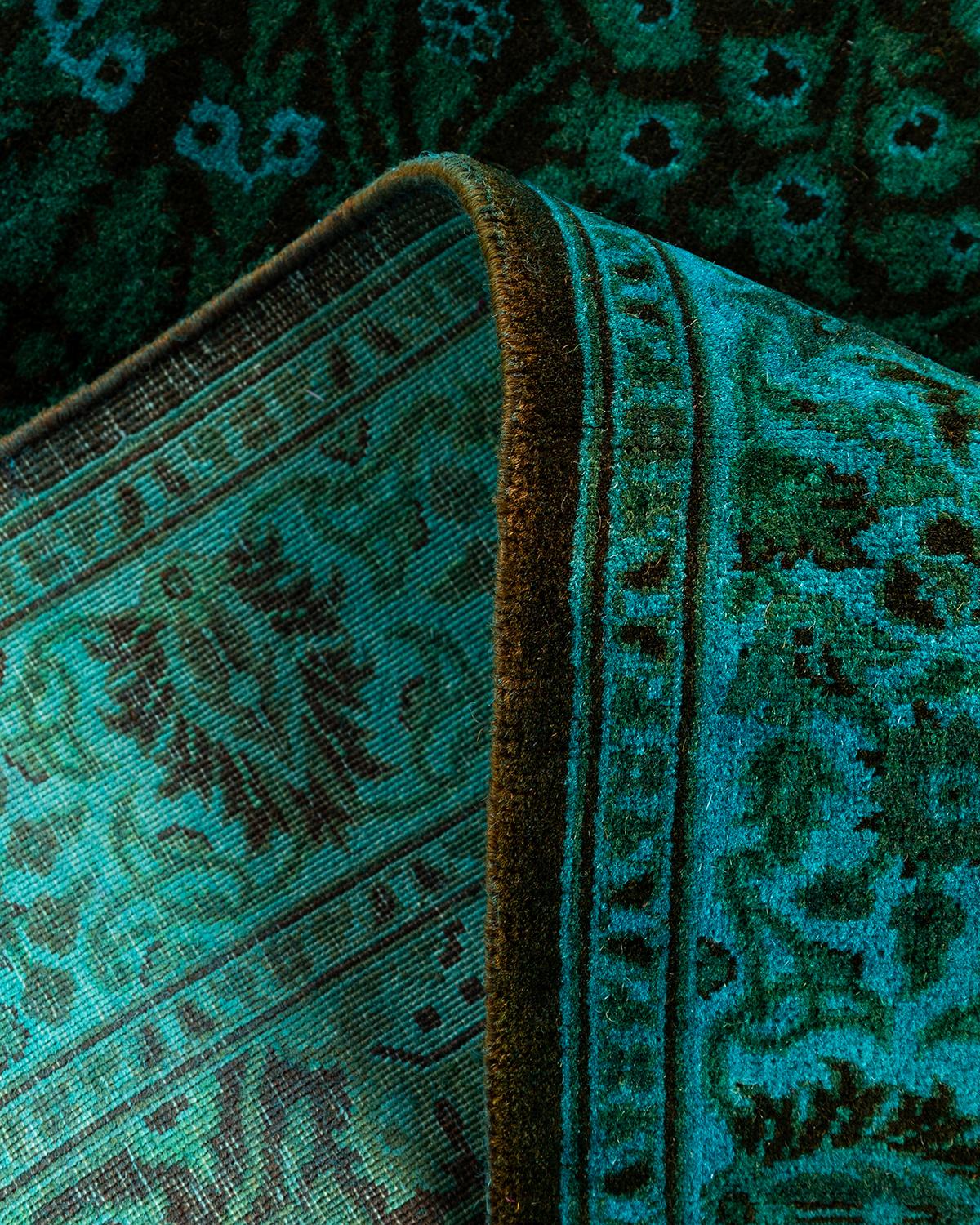 Laine Chemin de table contemporain en laine surteinte nouée à la main, bleu 2' 7
