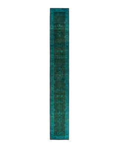 Contemporary Overdyed Hand Knotted Wool Blue Runner 2' 7" x 18' 5"