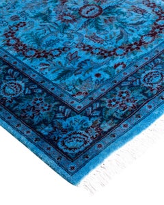 Contemporary Overdyed Hand Knotted Wool Blue Runner 2' 8" x 14' 7"