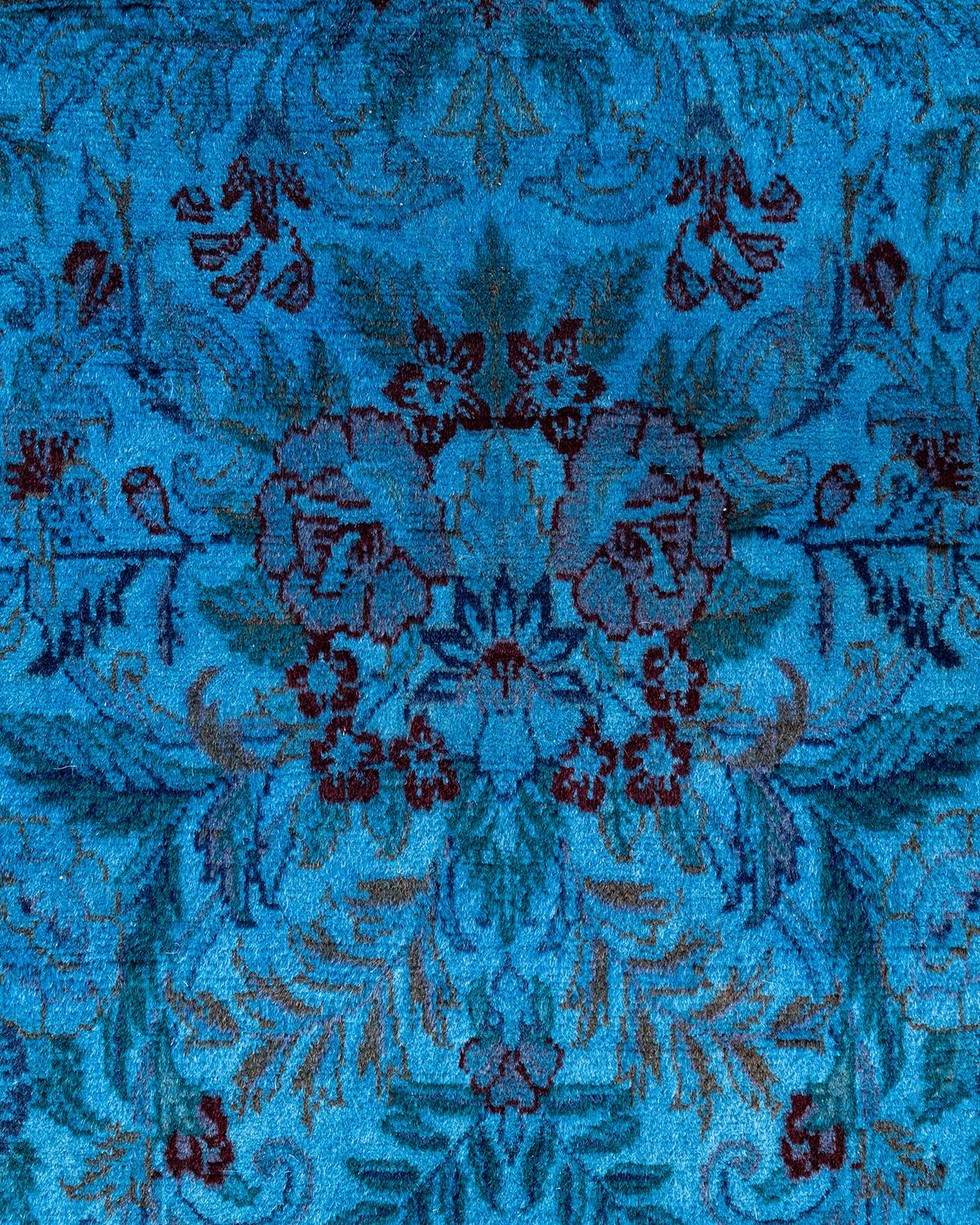 Pakistano Contemporary Runner in lana blu sovratinto a mano 2' 8