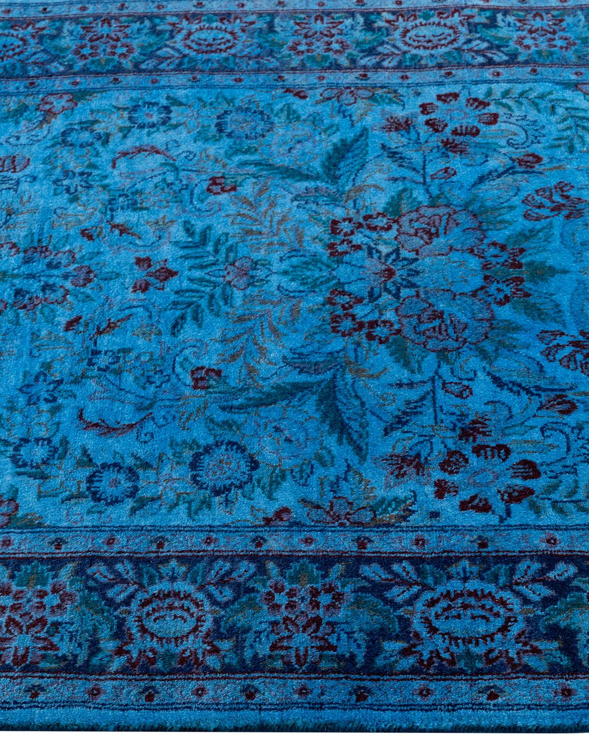 Contemporary Runner in lana blu sovratinto a mano 2' 8