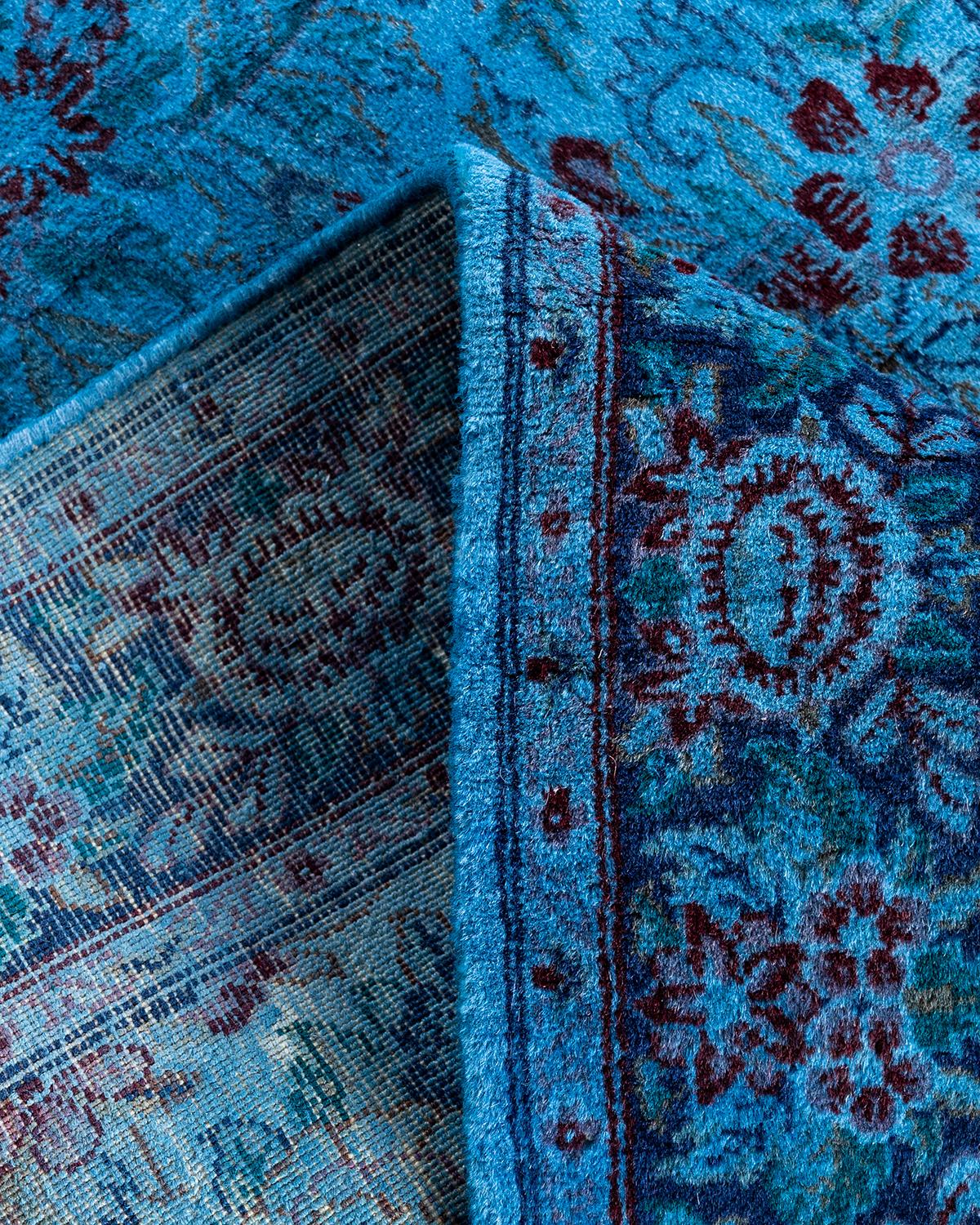 Lana Contemporary Runner in lana blu sovratinto a mano 2' 8
