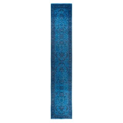 Contemporary Overdyed Hand Knotted Lana Azul Alfombra 2' 8" x 14' 7"