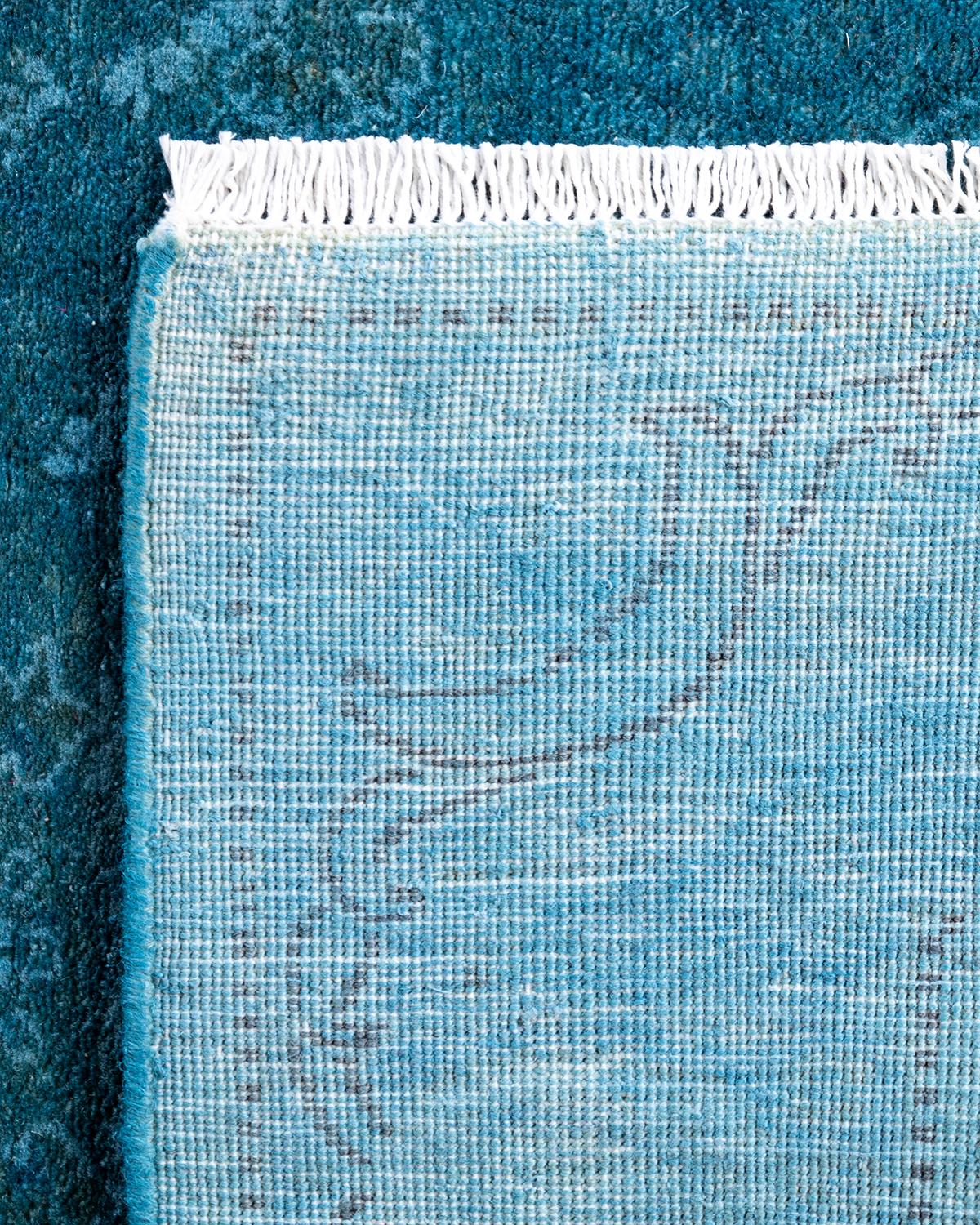 XXI secolo e contemporaneo Contemporary Runner in lana blu sovratinto e annodato a mano 2' 9