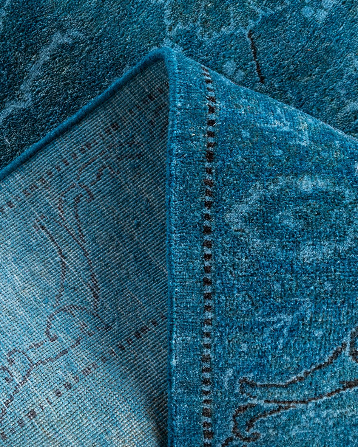 Lana Contemporary Runner in lana blu sovratinto e annodato a mano 2' 9