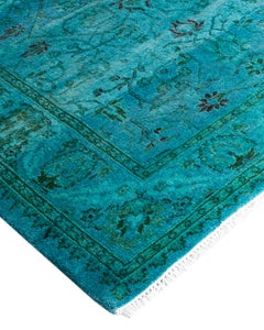 Contemporary Overdyed Hand Knotted Wool Blue Runner 2' 9" x 15' 5"