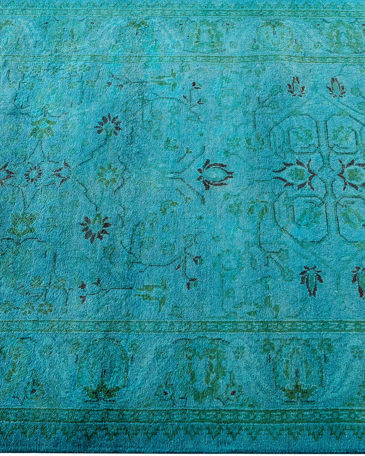 Contemporary Runner blu in lana sovratinto e annodato a mano 2' 9