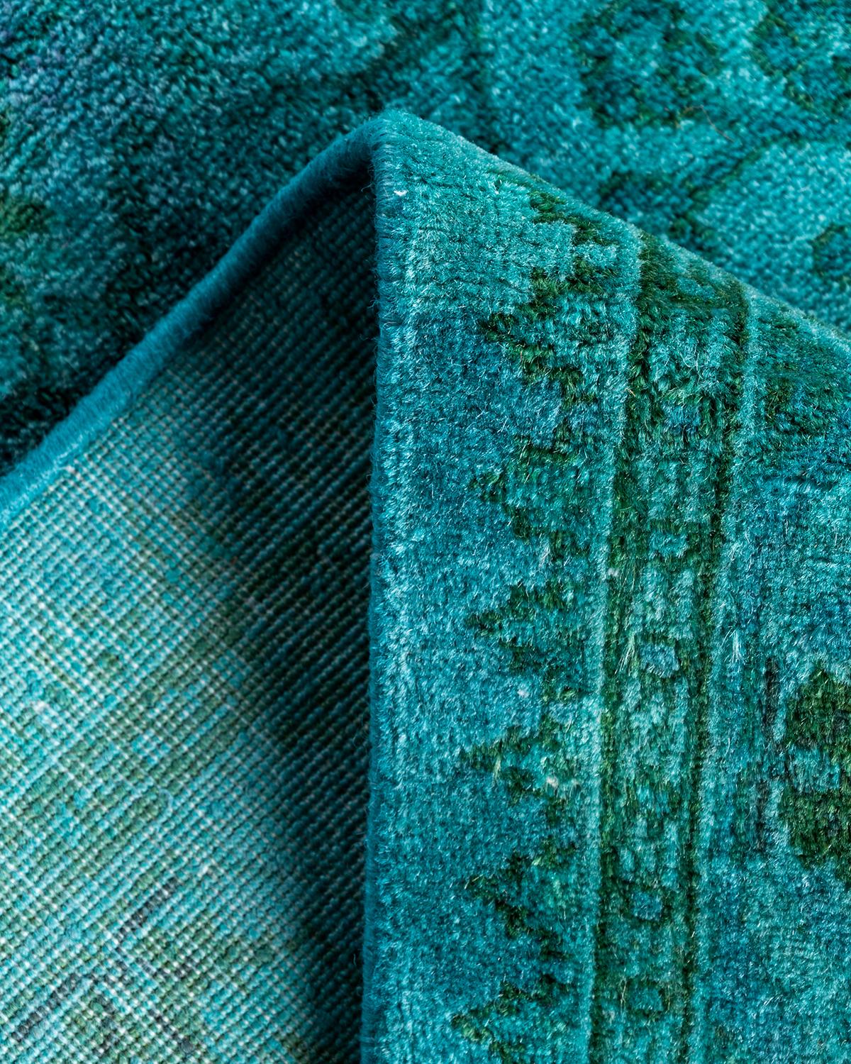 Lana Contemporary Runner blu in lana sovratinto e annodato a mano 2' 9