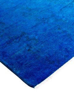 Contemporary Overdyed Hand Knotted Wool Blue Runner 2' 9" x 3' 10"