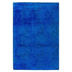 Contemporary Overdyed Hand Knotted Wool Blue Runner 2' 9" x 3' 10"