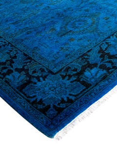 Contemporary Overdyed Hand Knotted Wool Blue Runner 3' 2" x 11' 10"