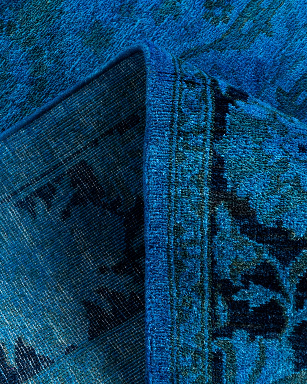 Contemporary Overdyed Hand Knotted Wool Blue Runner 3' 2