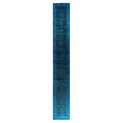 Chemin de table contemporain en laine surteinte nouée à la main 3' 2" x 22' 8" (bleu)