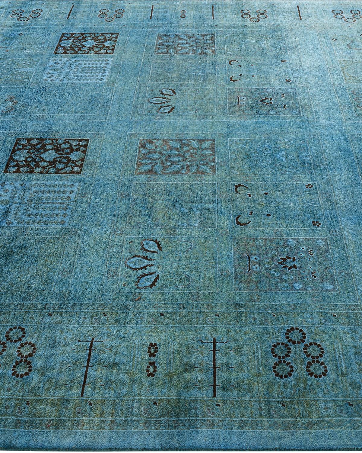 Contemporary Overdyed Hand Knotted Wool Blue Runner 6' 2