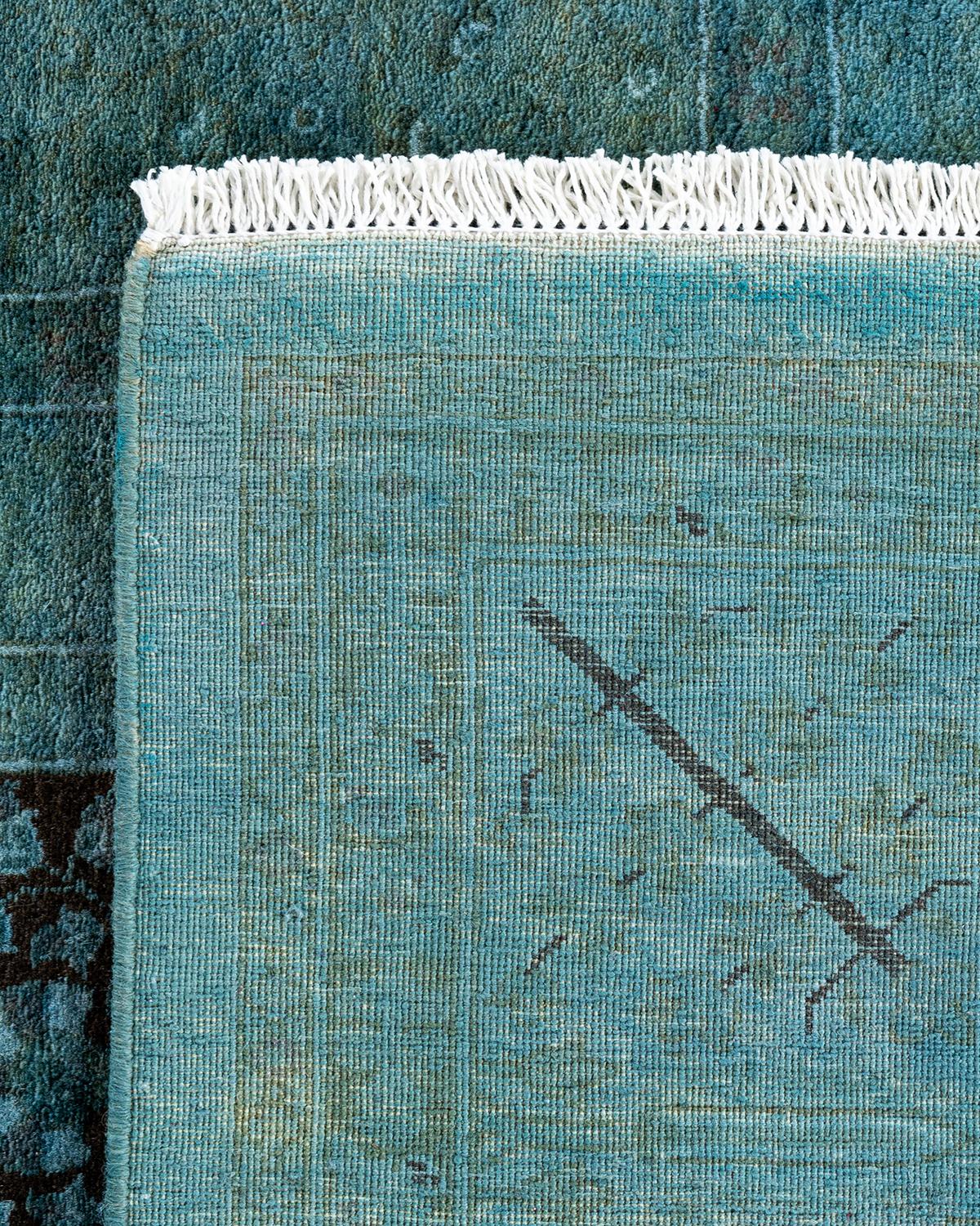 Contemporary Overdyed Hand Knotted Wool Blue Runner 6' 2
