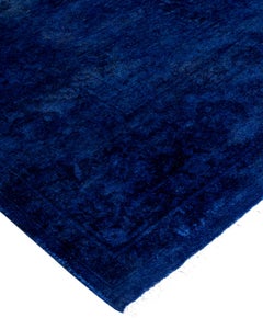 Contemporary Overdyed Hand Knotted Wool Blue Runner 6' 2" x 14' 5"