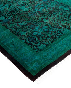Contemporary Overdyed Hand Knotted Wool Blue Runner