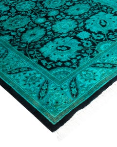 Contemporary Overdyed Hand Knotted Wool Blue Runner