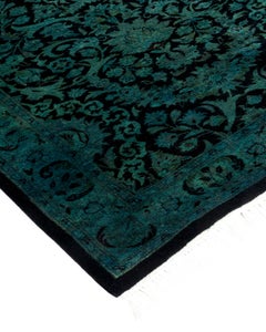 Contemporary Overdyed Hand Knotted Wool Blue Runner